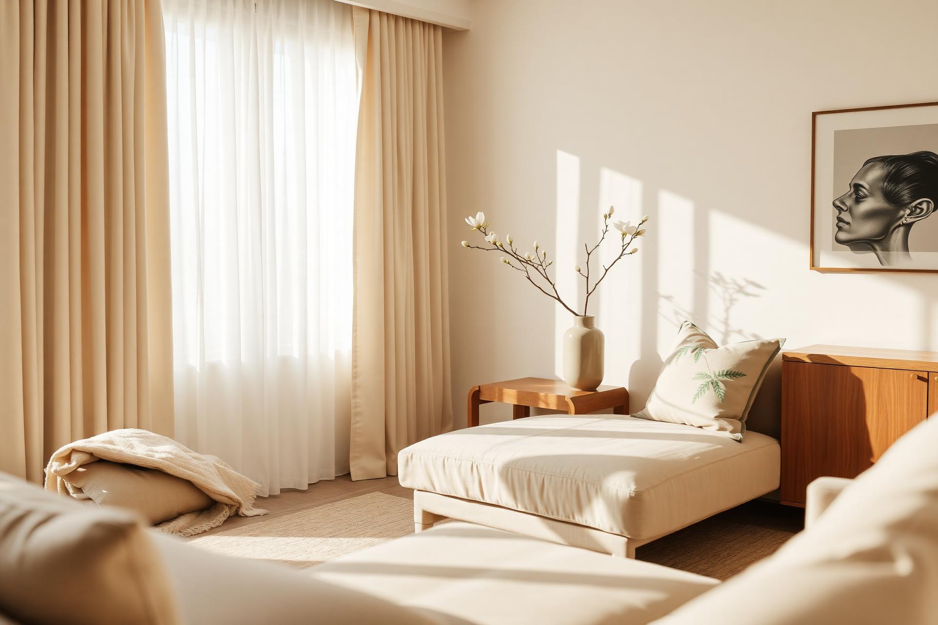 A serene, beautifully kept Columbia home interior in warm ivory tones